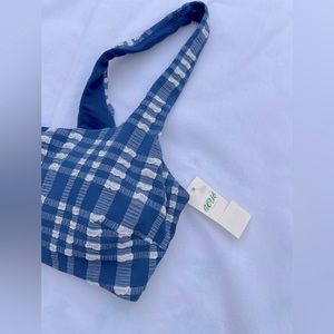 Aerie two piece gingham blue and white scoop neck top and high waisted bottoms